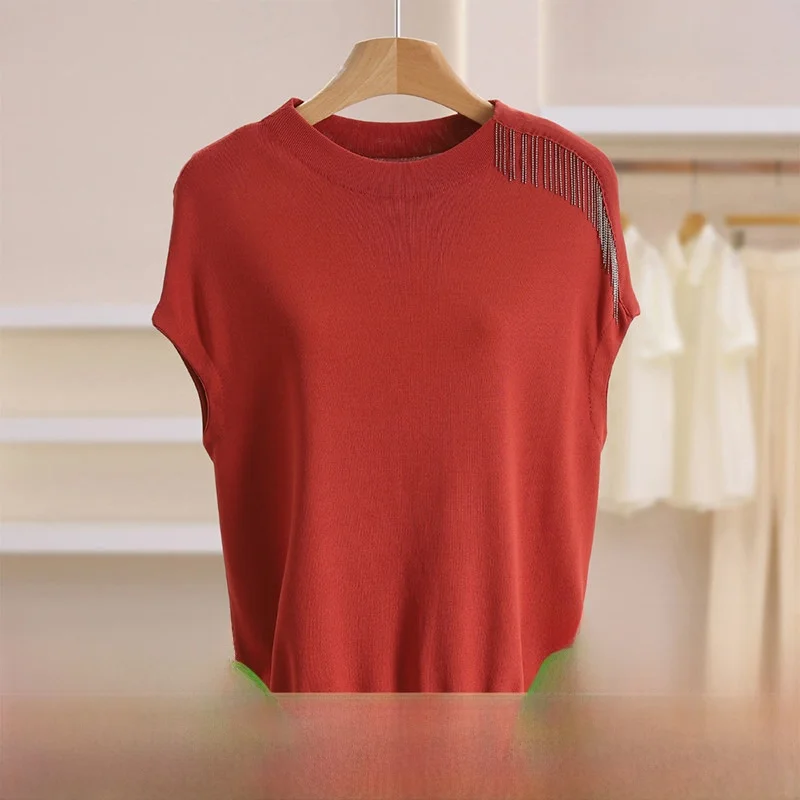 

Slim Fit round Ne Svel Knitted Sweater Women's Faion Spring New Arrival Pure Color Tassel Detail Casual Top