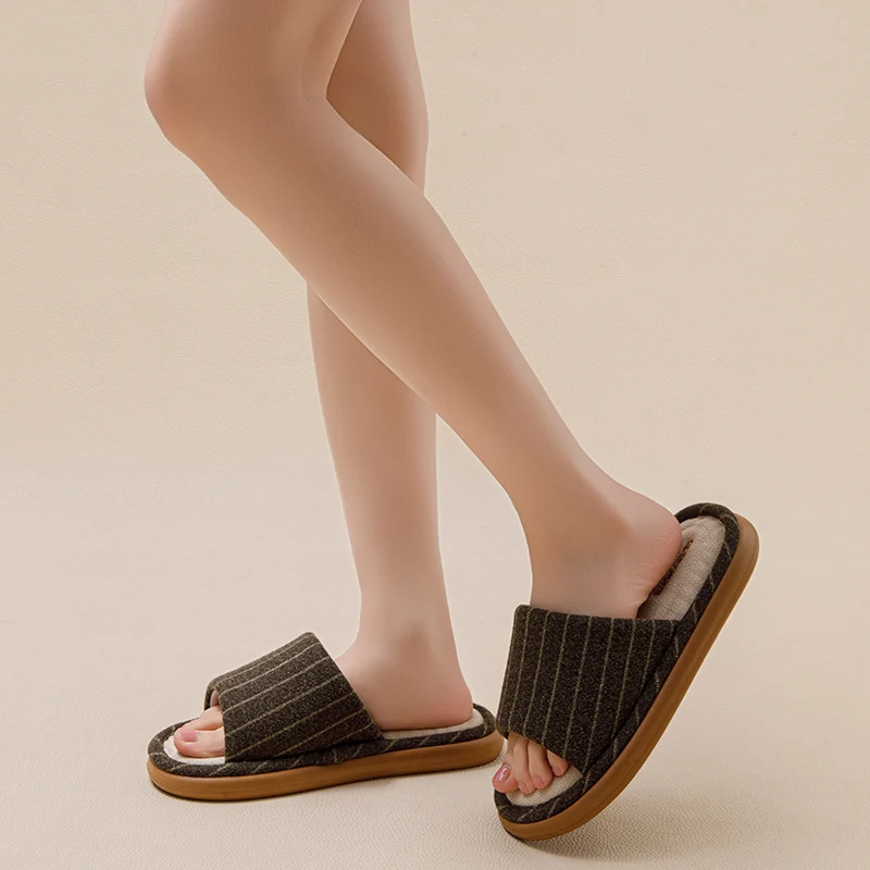 Comfortable Striped Couple Cotton Slippers Bedroom Four Seasons Japanese Style  Floor Shoes Men Women image 6