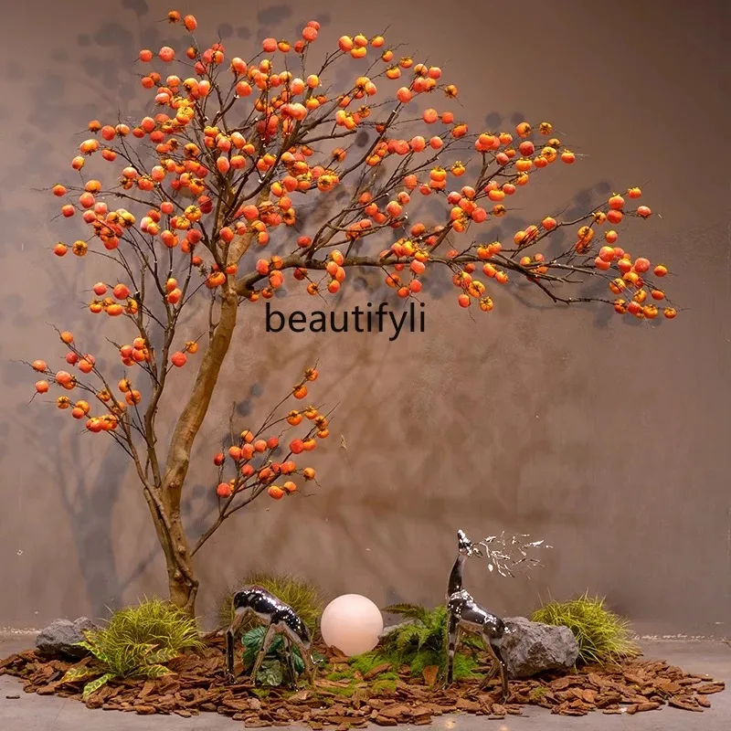 A029 New Chinese simulation persimmon tree hanging upside down window hotel indoor and outdoor wall decoration landscaping