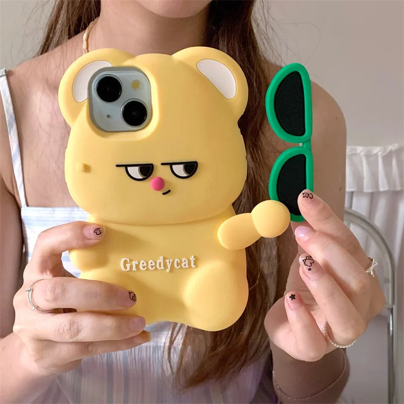 

Cartoon glasses Bear Silicone Protect Phone Cover For iphone 15 14 11 12 13 Pro Max 15promax Cute Patterns for iphone 16pro case