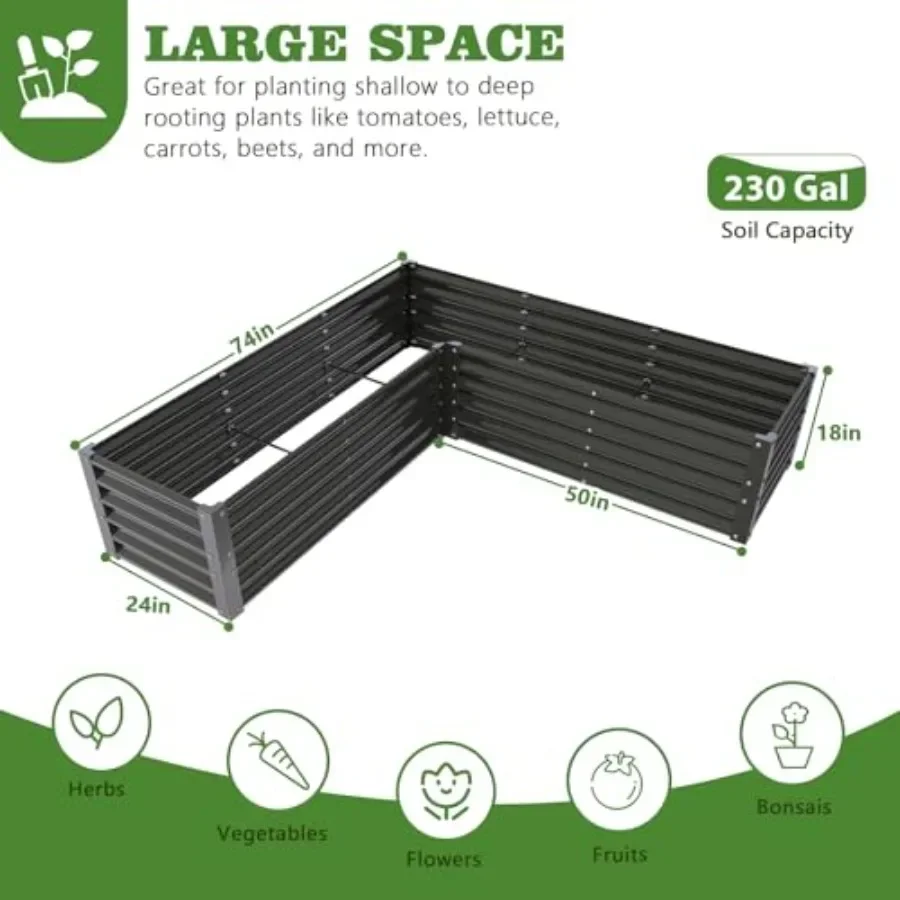 Anleolife X18in L-Shaped Galvanized Raised Garden Bed, Quartz Grey