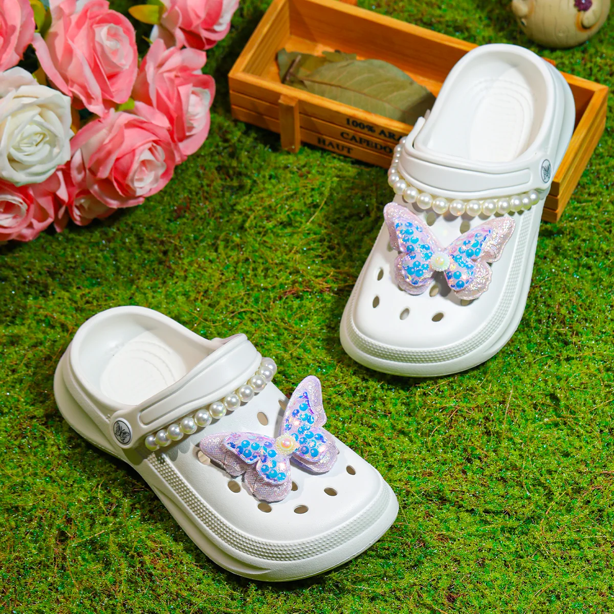 

Youth Butterfly EVA Sandals with Ankle Strap - Non-Slip Thick Sole, Youth Breathable Summer Beach and Garden Shoes
