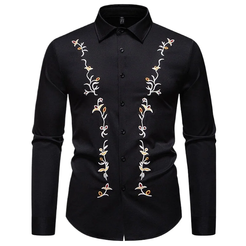

Luxury Floral Embroidery Designer Clothes Men Hippie Shirt Vintage Long Sleeve Camisa Masculina Mens Shirts Streetwear Clothing
