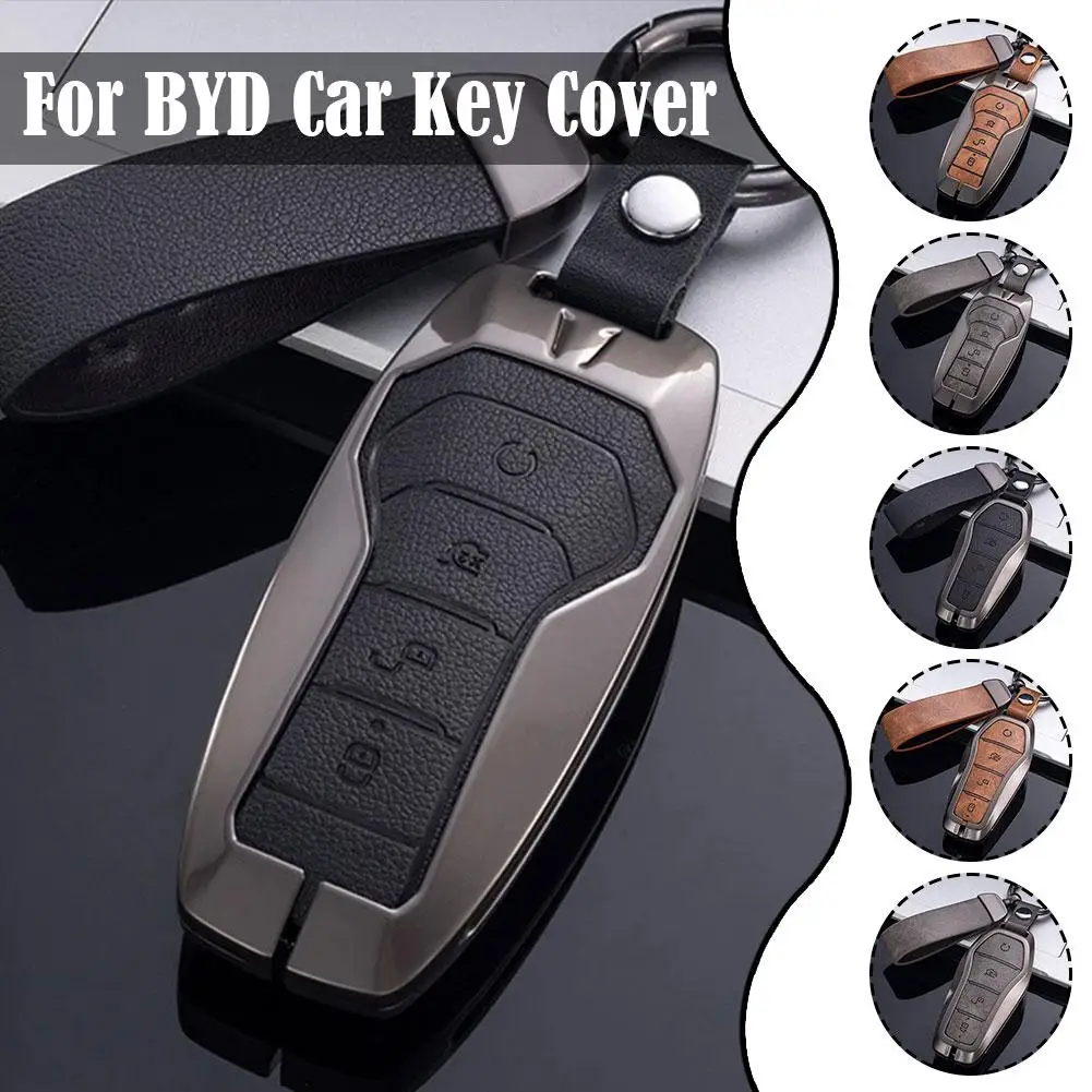 

Key Case Cover For BYD Song Plus Atto 3 Han EV Tang DM Qin Seal Dolphin Leather Metal Remote Fob Holder Keychain Car Access K8T7