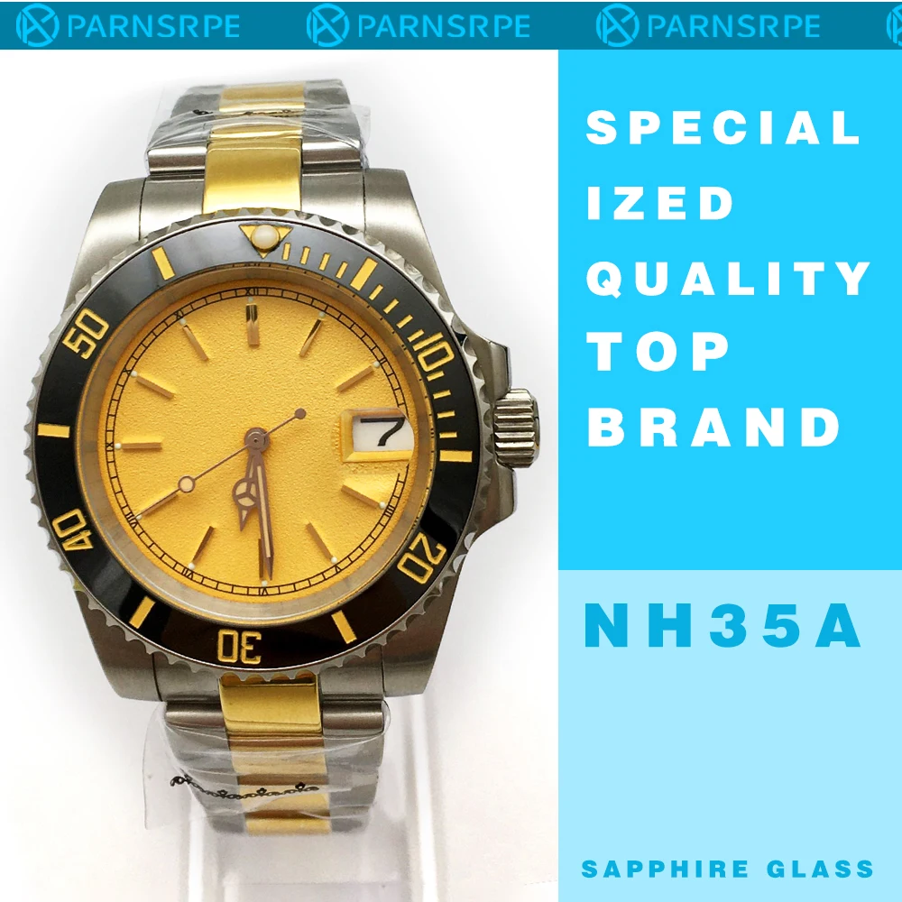 

40mm Watch Mens NH35 Mechanical Luxury Gold Dial Gold Plated Water Resistant Stainless Steel Case Automatic Mechanical Watch