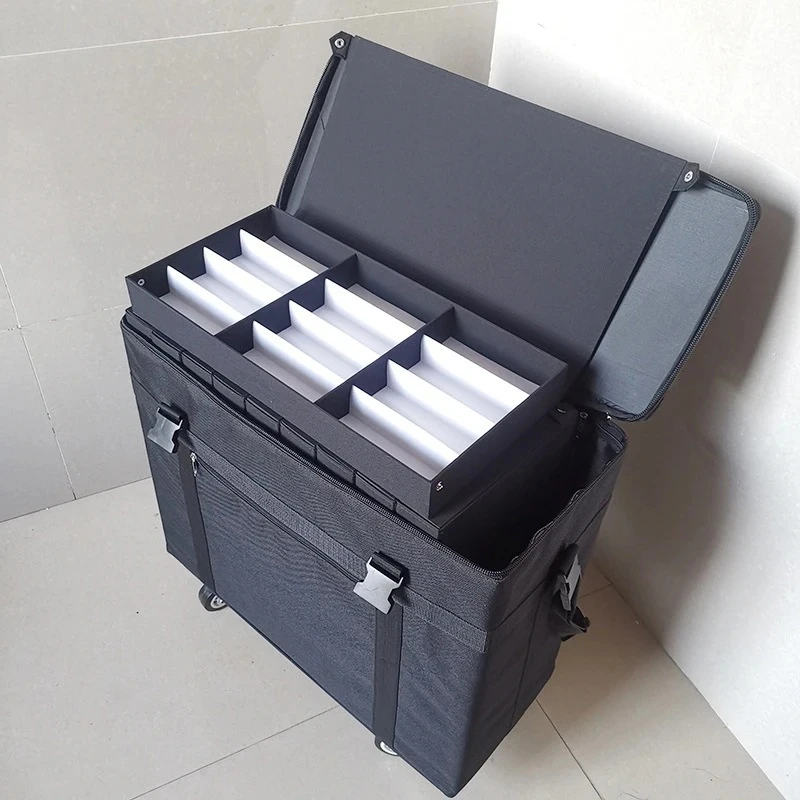 Black Oxford Fabric Sunglasses Trolley Box, Eyewear Luggage With Casters