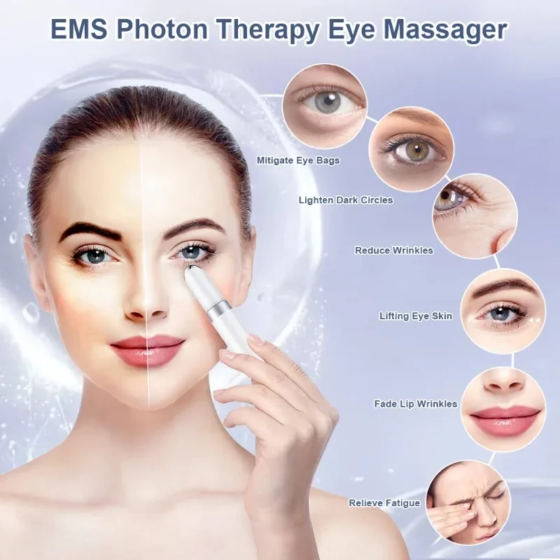 EMS Electric Eye Massager Eye Skin Lift Anti Age Wrinkle Skin Care Tool Vibration 45℃ Hot Massage Relax Eyes Photo Therapy Eyes