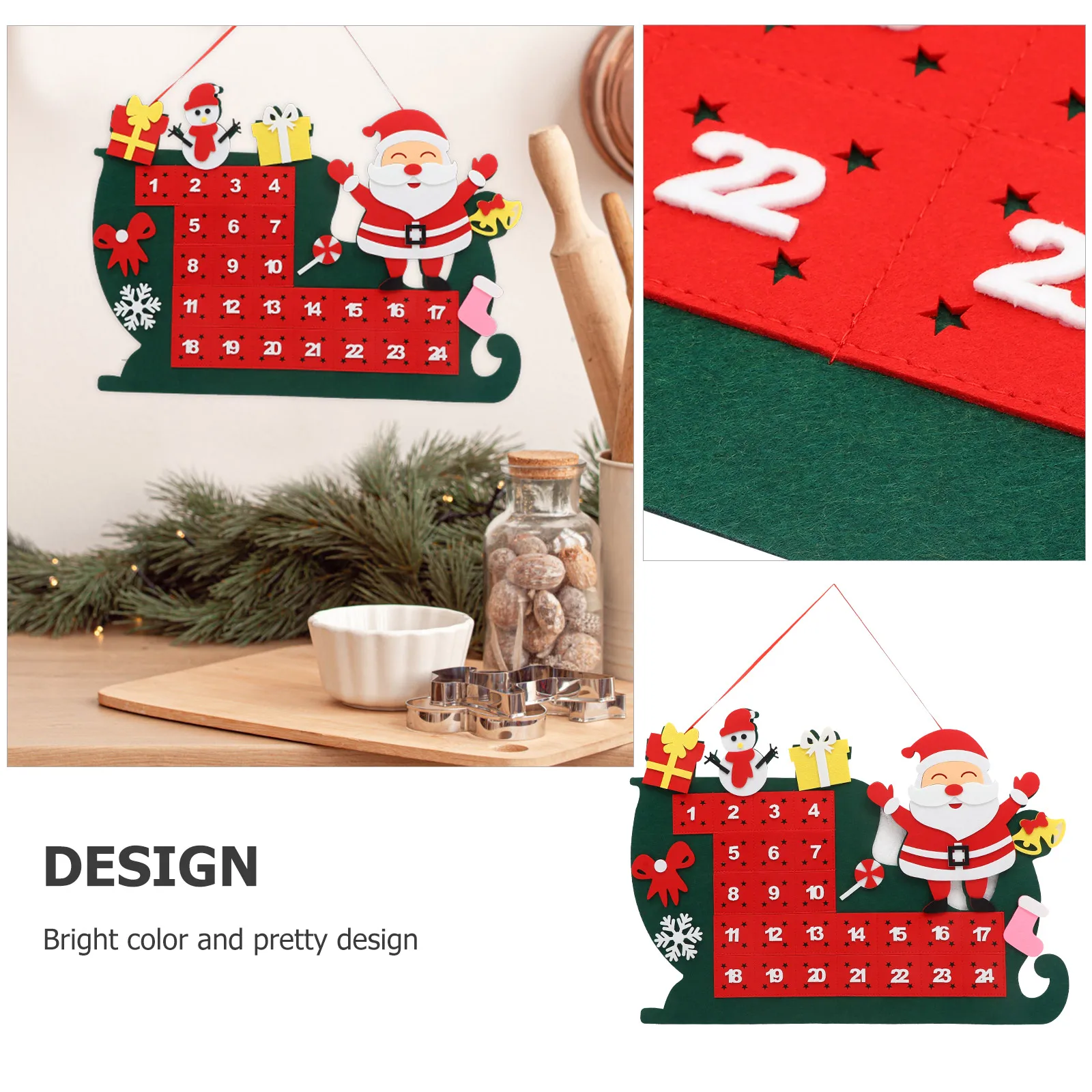 

3D Sleigh Christmas Countdown Calendar Self Adhesive DIY Felt Advent Wall Decor Kids Educational Craft Model 1 Christmas Party
