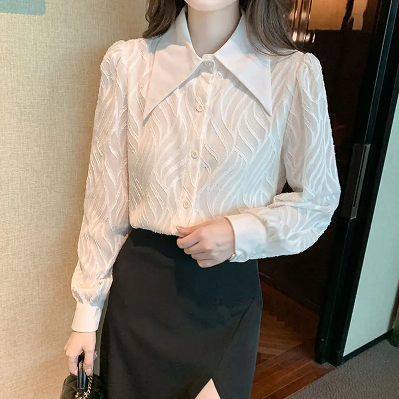 Office Lady Stylish Single-breasted Shirt Summer Casual Turn-down Collar Line Female Clothing Korean Solid Color Loose Blouse