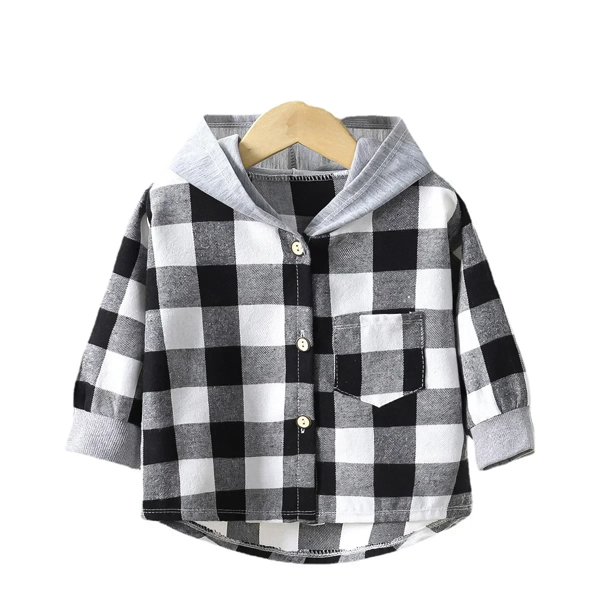 

Spring Baby Boys Plaid Hooded Shirts Kids Cotton Clothes Autumn Girls Shirts Coat Girls Long-Sleeve Jacket Bottoming Clothing