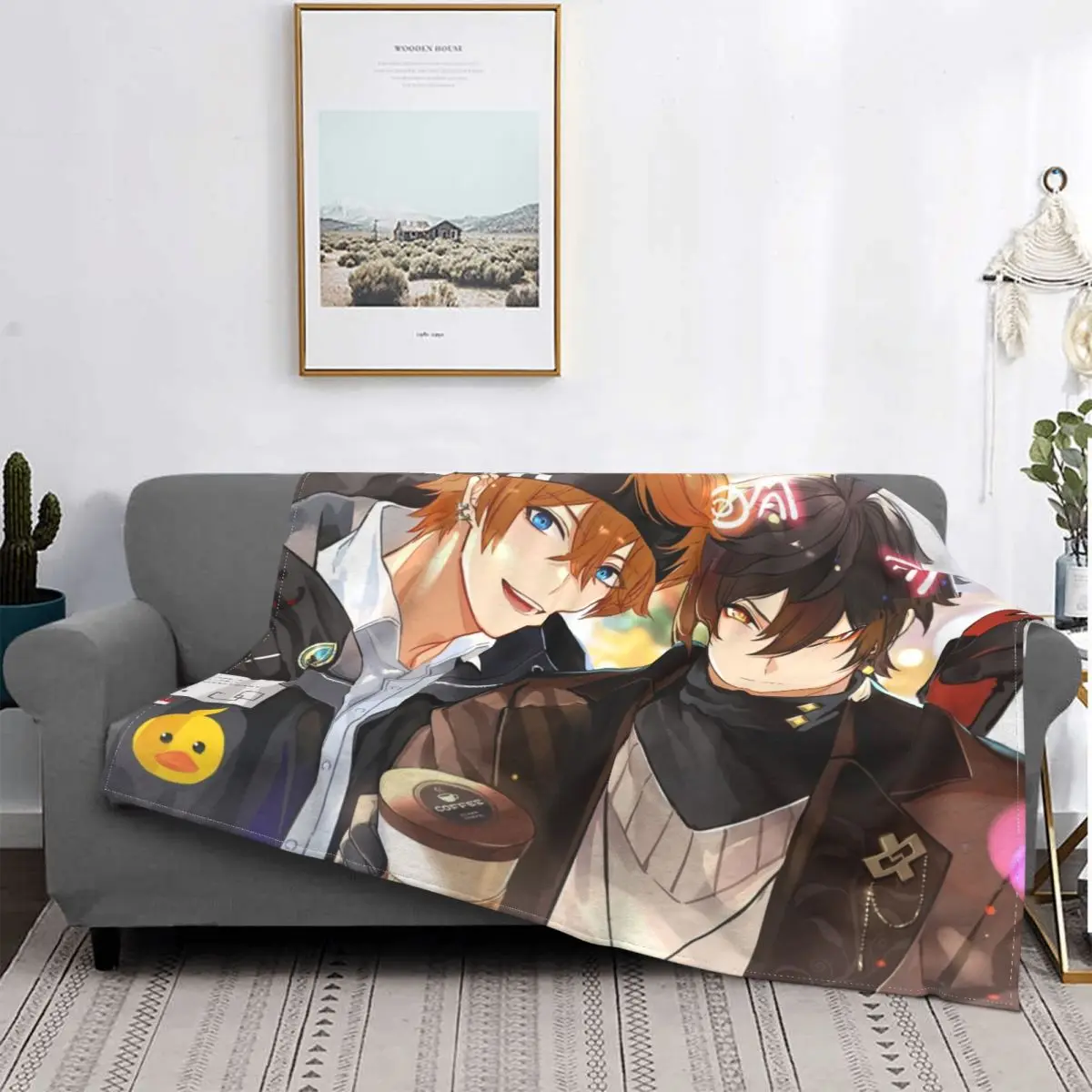 Zhongli And Tartaglia Genshin Impact Blanket Fleece Print Multi-function Soft Throw Blanket for Home Couch Rug Piece