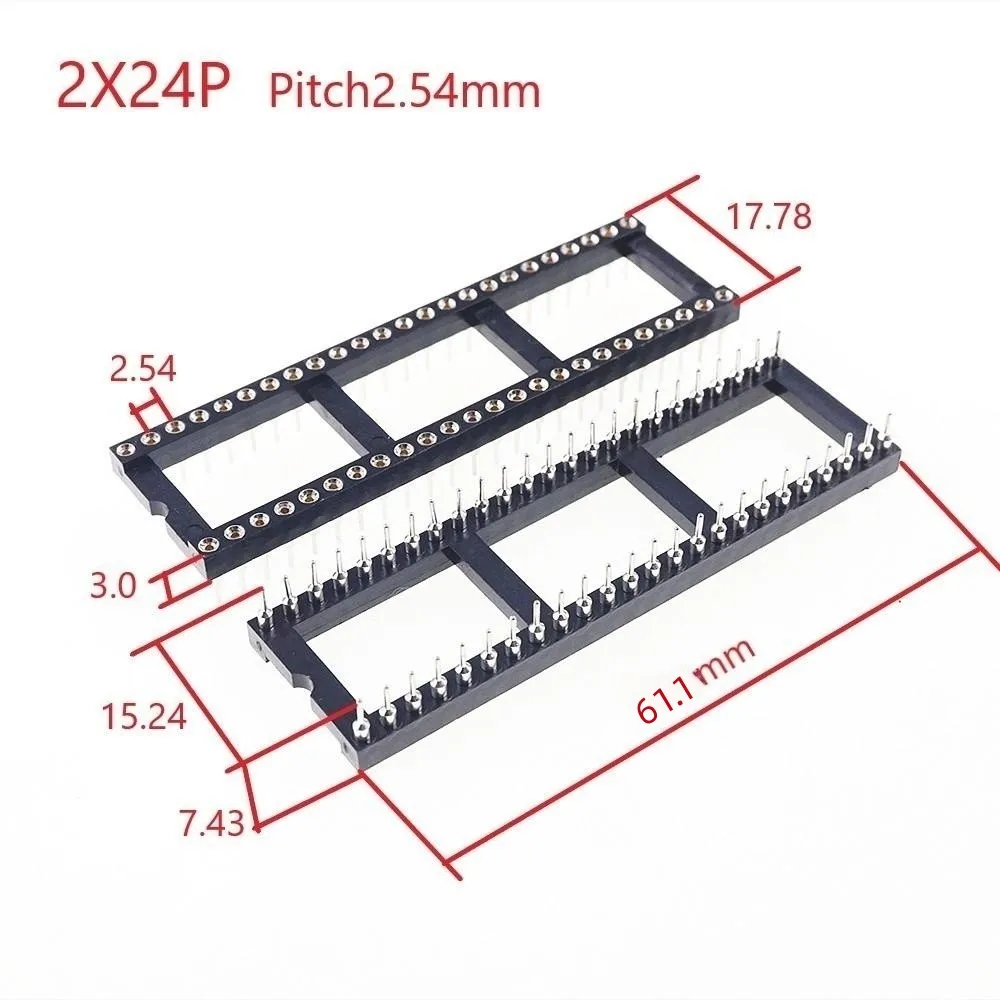 5pcs IC Socket 48 Pin DIP Machined Pin Socket Round Sleeve inner 0.5 mm Through Holes Tin