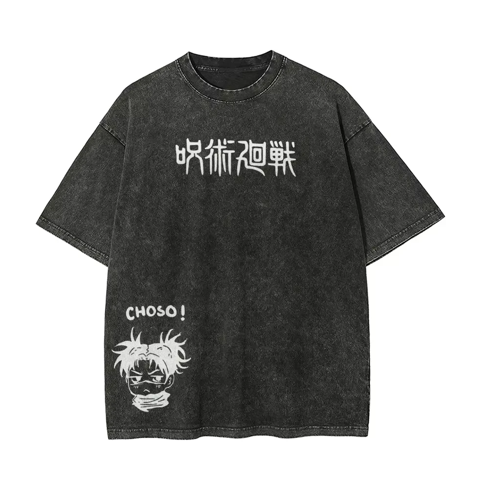 Choso T Shirt Jujutsu Kaisen Men Acid Wash Blood Manipulation Anime Streetwear Kamo Clan Vintage Bootleg Tee Streetwear