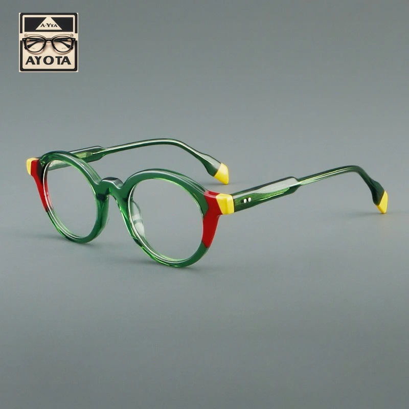 

New Fashion Color-blocking Round Frame Women's High-quality Handcrafted Acetate Myopia Reading Prescription Glasses for Men