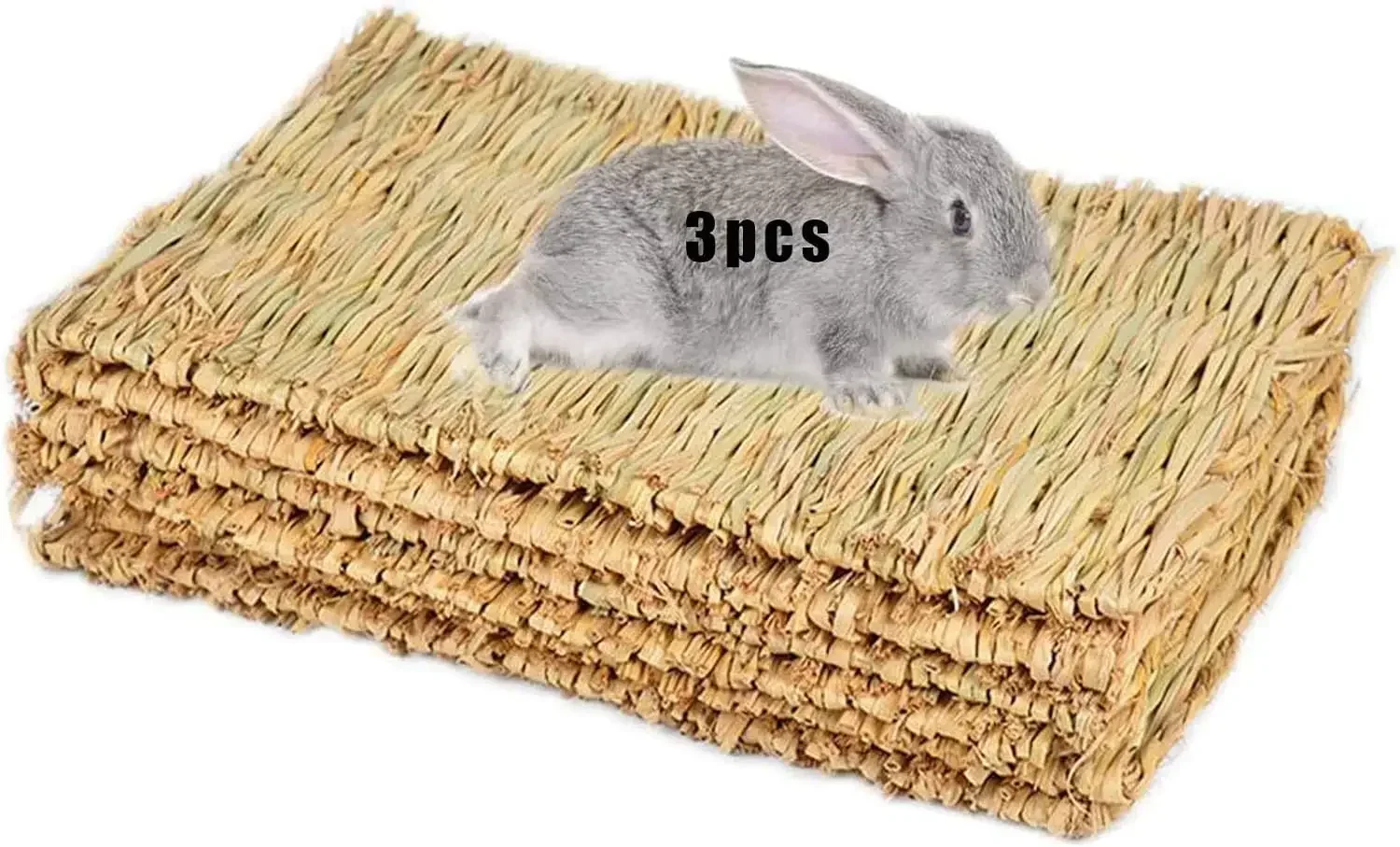 

3pcs Grass Mat Woven Bed Mat for Small Animal Bunny Bedding Nest Chew Toy Bed Play Toy for Guinea Pig Parrot Rabbit Hamster Rat