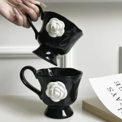 1Pc350Ml High-End Camellia Mug Exquisite Niche Design Ceramic Mug Afternoon Tea Camellia Ceramic Cup Mug Coffee Cup Gift Souveni