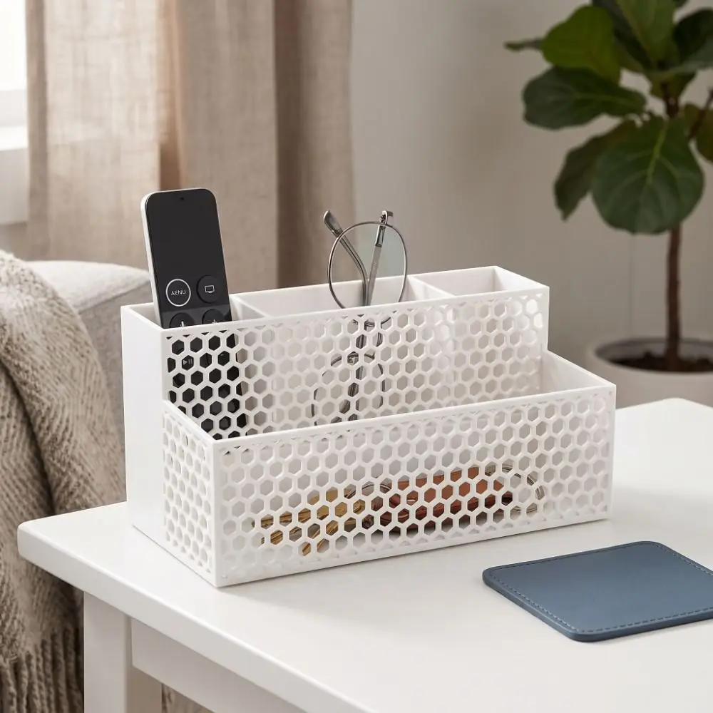 Durable Hollowed-out Desk Organizer Large Capacity 3D Printed Pen Holder Double Layer Multi-Function Storage Box Office