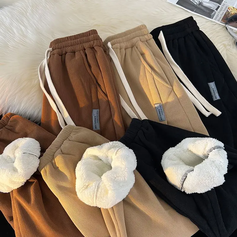 

Corduroy Pants Men's Plush Thickened Pants Winter Casual Trousers Loose Joggers Warm Sports Pants Running 3 Colors Sweatpants