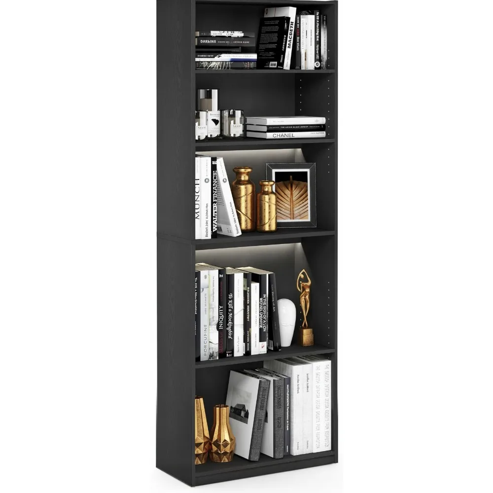 

5-Tier Adjustable Bookshelf, Modern Storage Shelf for Living Room, Bedroom & Home Office, Blackwood Finish