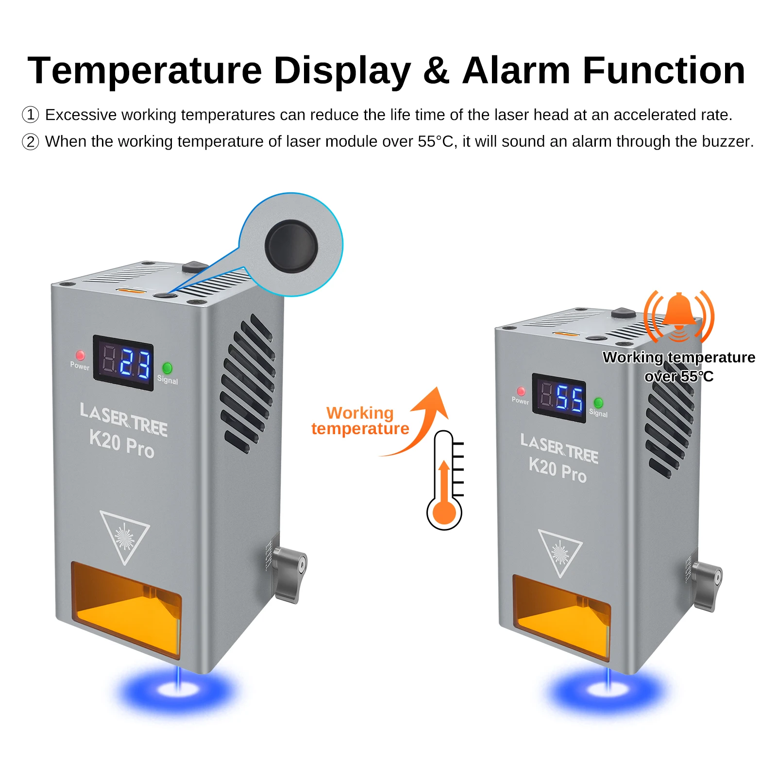 K20 Fixed Focus 20w Laser Engraving Head 450nm Blue Diode Laser Engraving Machine Module with Built-in Airway