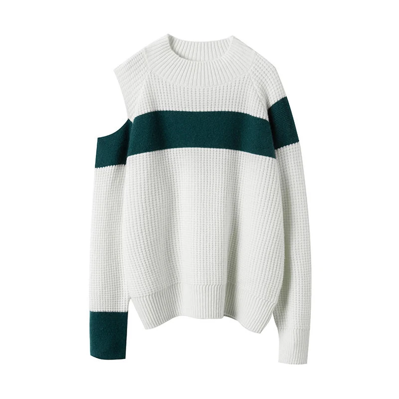 

europe new fashion striped knitted 100% cashmere waffle sweater jumper