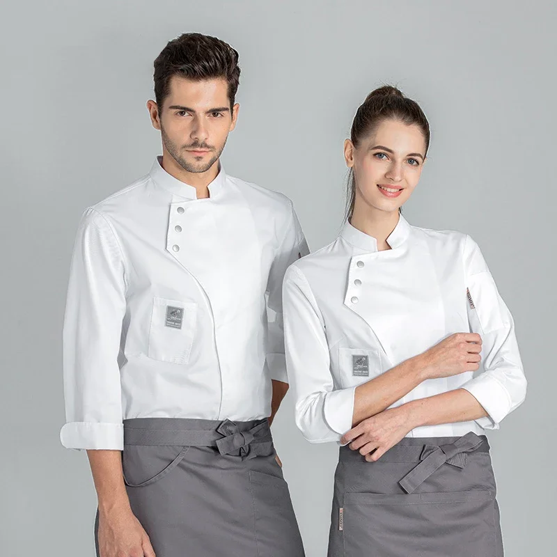Long Sleeve Chef Jackets Restaurant Uniform Kitchen Chef/Waiter Shirt  Apron Cap Food Service Bakery Cooking Clothes 3-Set