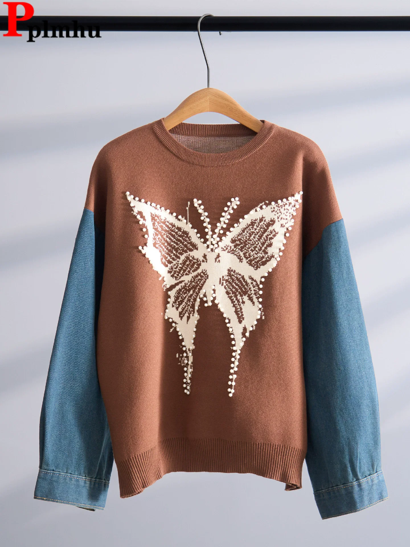 

Korean Design Print Sweater Women Casual O-neck Knitted Patchwork Pullover Tops Spring Fall Long Sleeve Knitwears Sueter Blusas