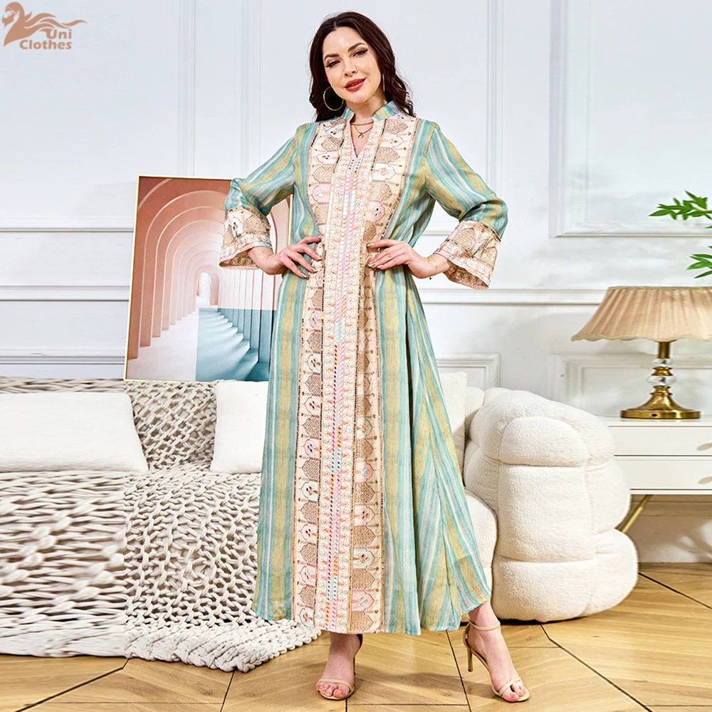 

Abaya Dubai Gowns Sequin Clothes for Muslim Women 2025 Summer Fashion Muslim Long Sleeve V-neck Party Evening Long Maxi Dress