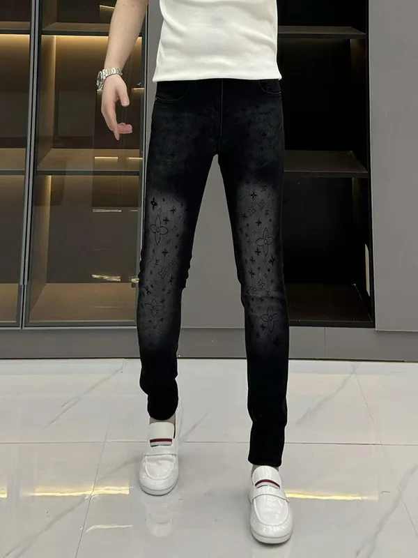 

Мужские джинсы прямого кроя с вышивкой в стиле ретро, плотные, зауженные, классические европейские длинные брюки, новинка весенней коллекции