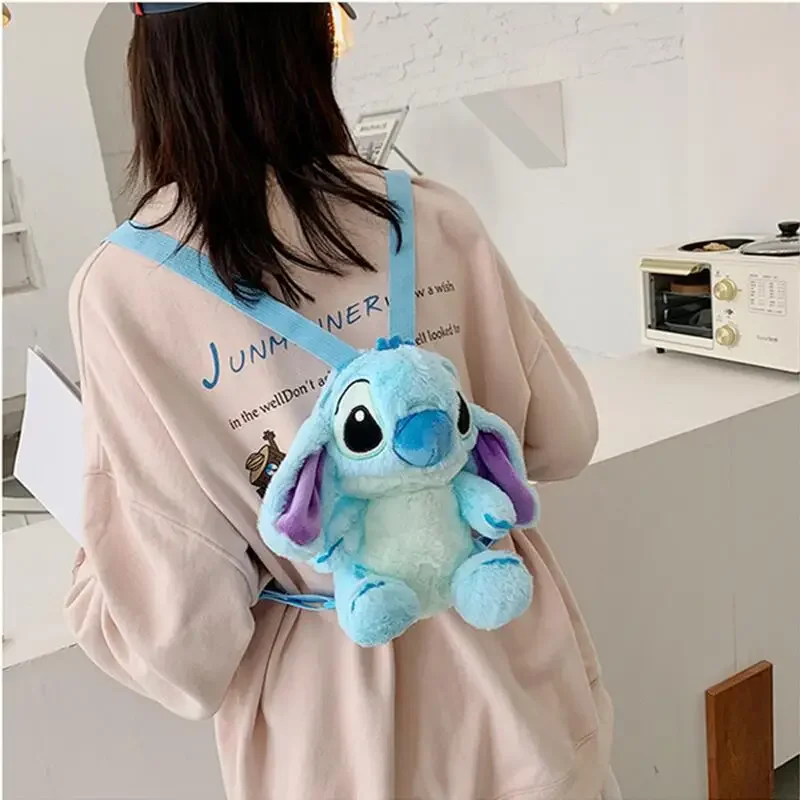 Disney stitch mochila de pelúcia bonito anime dos desenhos animados moda boneca de pelúcia grande capacidade charme bolsa ombro meninas meninos presentes do feriado