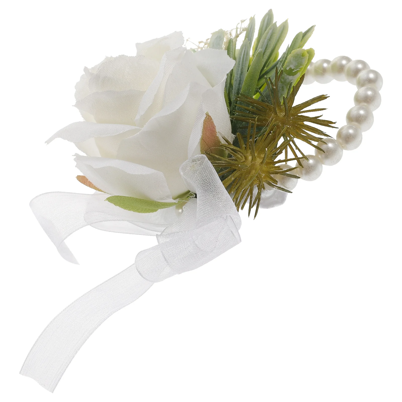 لؤلؤة بيضاء خضراء الزفاف الصدار السوار أنيقة المعصم زهرة سوار العروس وصيفه الشرف الزفاف ديكور الزفاف المعصم الصدار #3