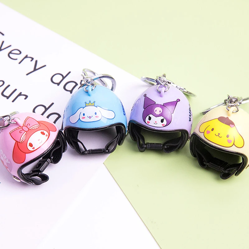 Motorcycle Helmet Keychain Sanrio Kuromi Keyring DIY Doll Hard Hat Car Bags Pendant Ornament Children Toys Promotional Gift