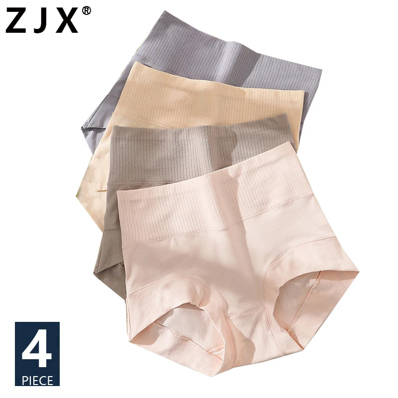 

ZJX 4Pcs/Set High Waist Cotton Women Panties Plus Size Body Shaper Underwear Sexy Ladies Slim Briefs Breathable Female Lingerie