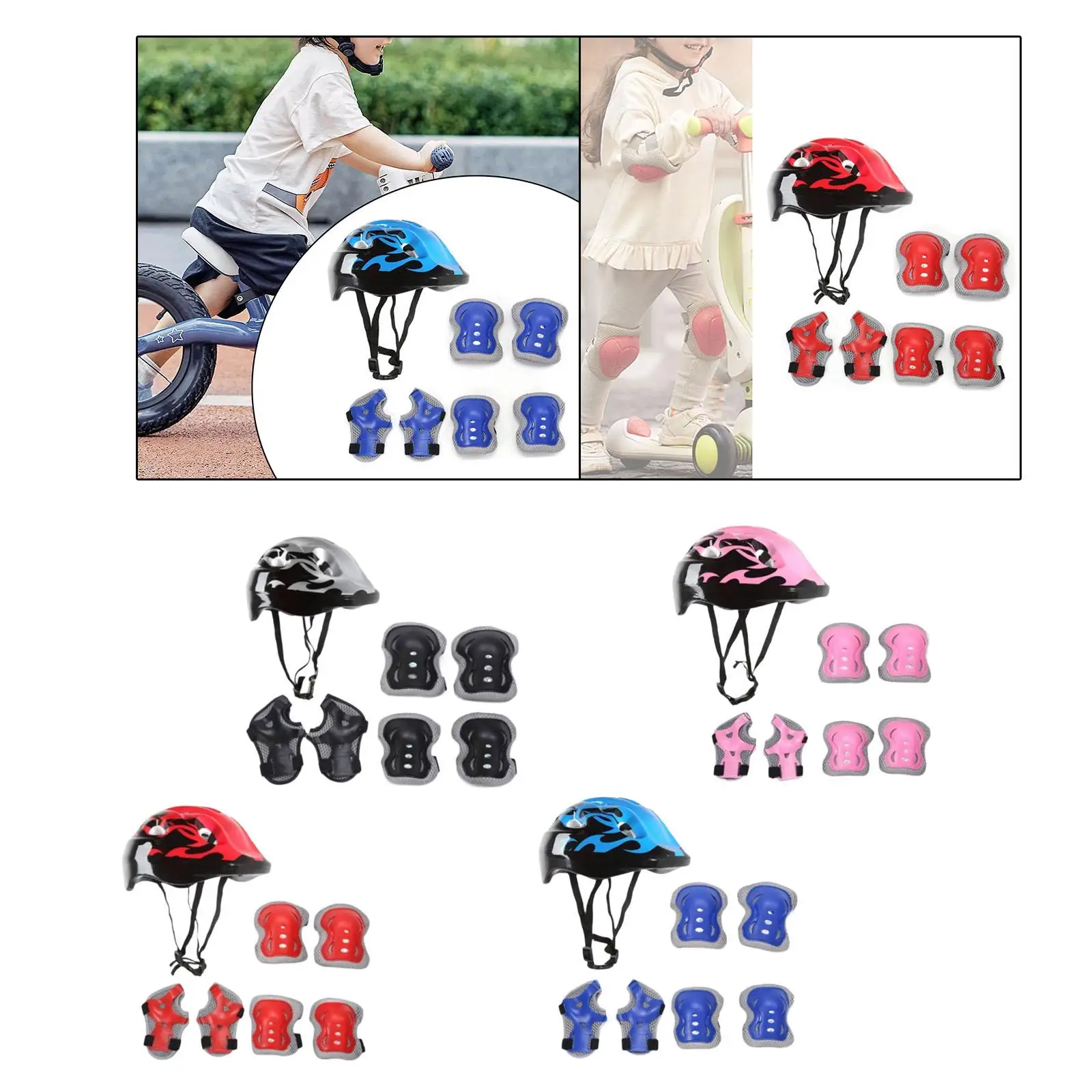 Kids Bicycle Helmet Knee Elbow Pads Wrist Guard Ventilation Skating Helmet for Skateboarding Biking Rollerblading Rock Climbing