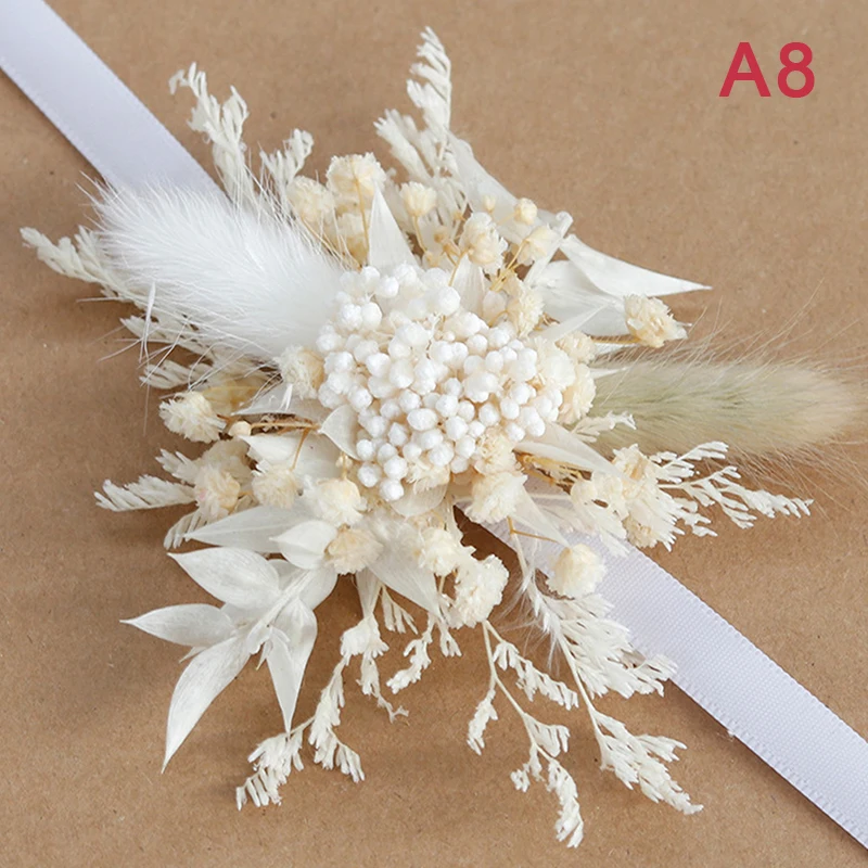 Dried Flowers Wrist Corsage Flower Boho Bridesmaid Wrist Flower Bride Girl Hand Flower,Wedding Boutonniere Flowers Accessories