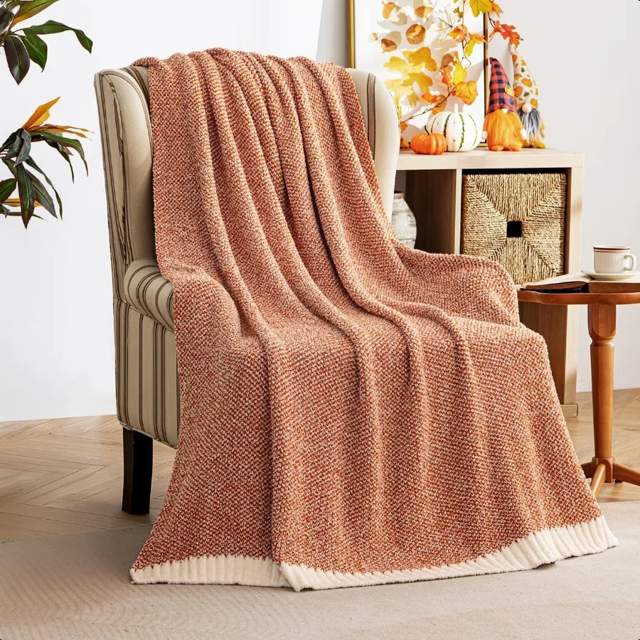 

Fall Burnt Orange er Soft Throw Blanket for Couch Cozy Fluffy Warm Throws Knit Blankets for Sofa Bed Chair Living Room Camping