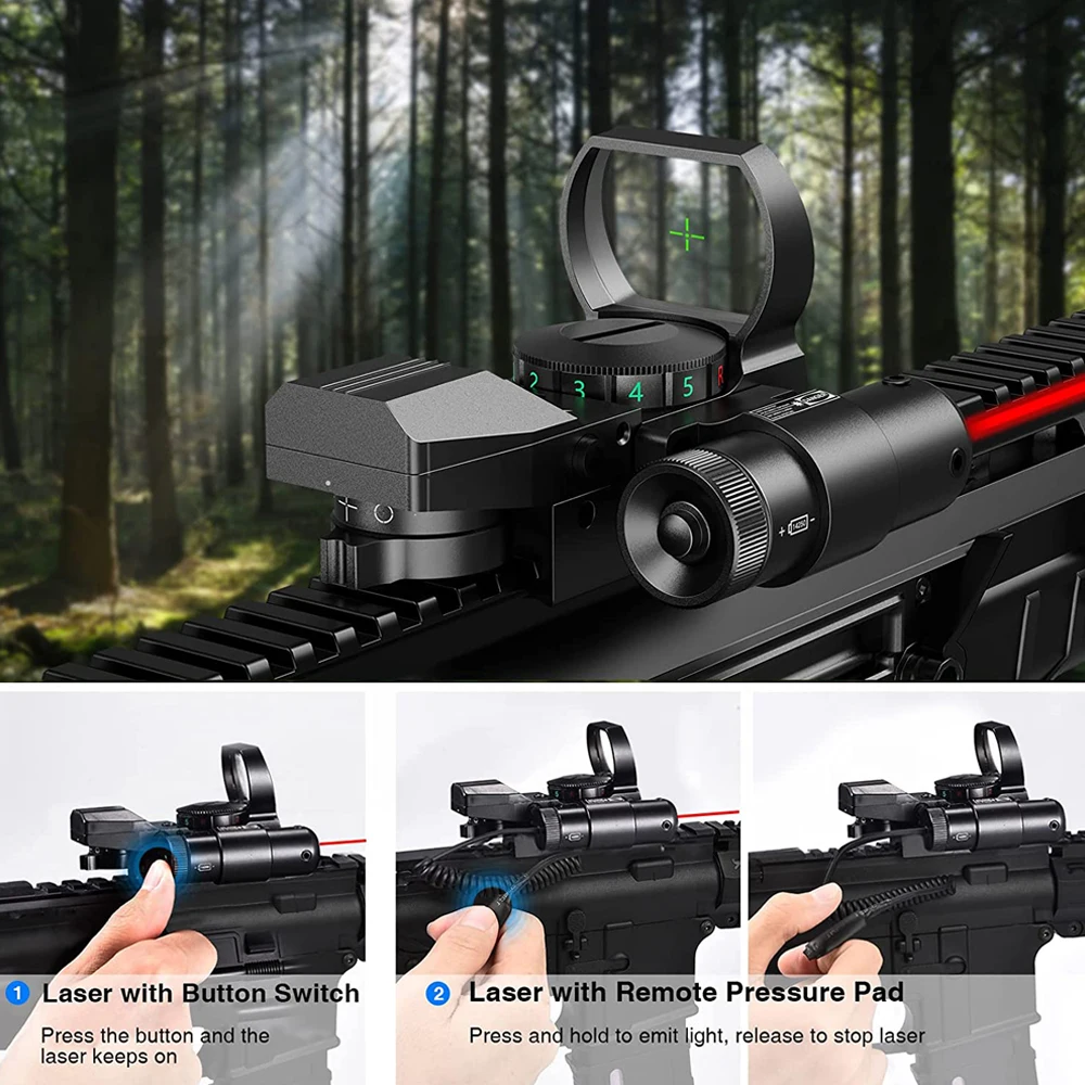 1x22x33mm Tactical Red Green Dot Sight Reflex Sight Riflescope with Red Green Laser 4 Reticle Hunting Optics Sight for 20mm Rail