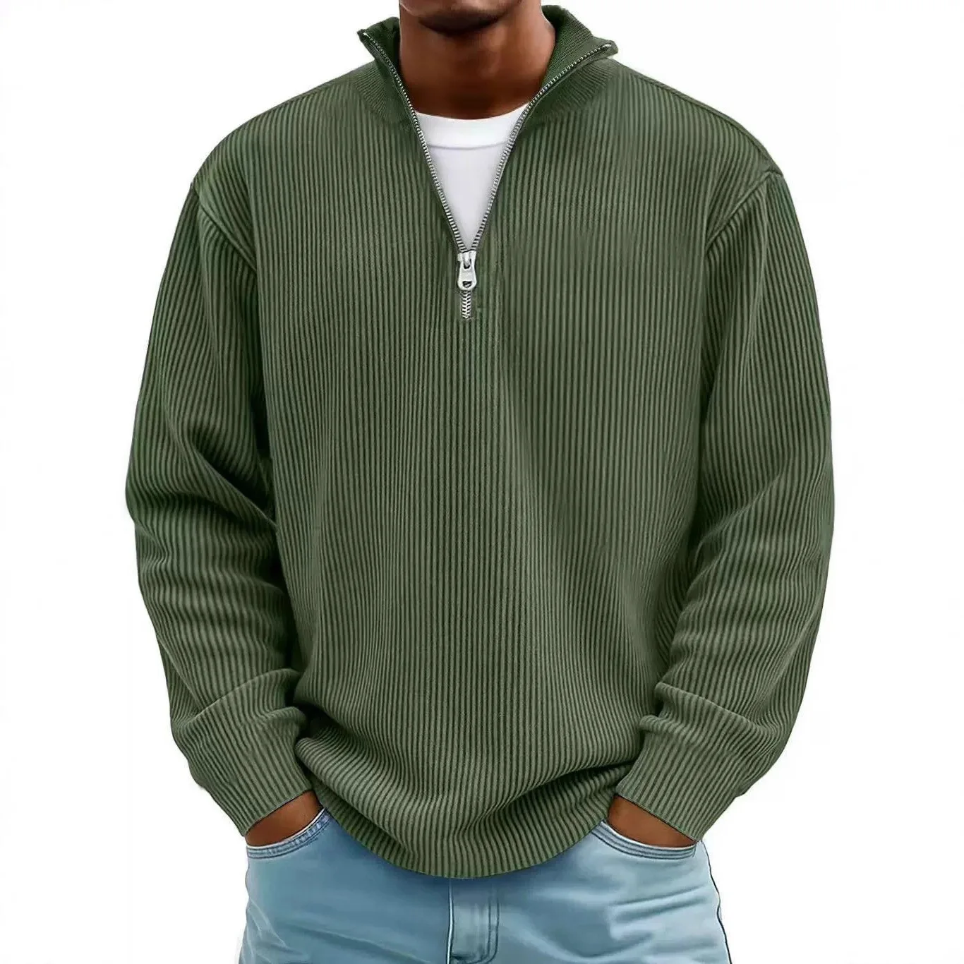 Autumn New Men's Casual Top Stand Collar Zipper Corduroy Толстовка Мужская Camisolas Com Capuz Para Homem Mens Sweatshirt S-5XL
