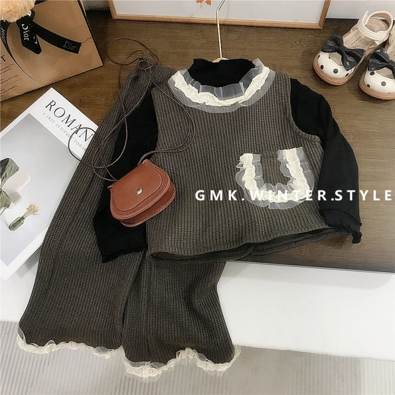 

Girls' Toddler Outfit Spring and Autumn Fashionable Baby Girl Stylish Vest Autumn Three-Piece Set for Little Girls