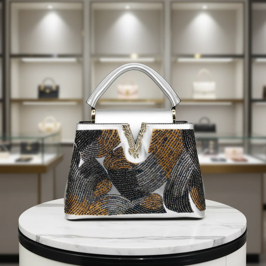 

Модная женская сумка класса люкс 2026 года, высококачественная, уникальная, с бисерной отделкой, в форме ведра, дизайнерская, 28 см