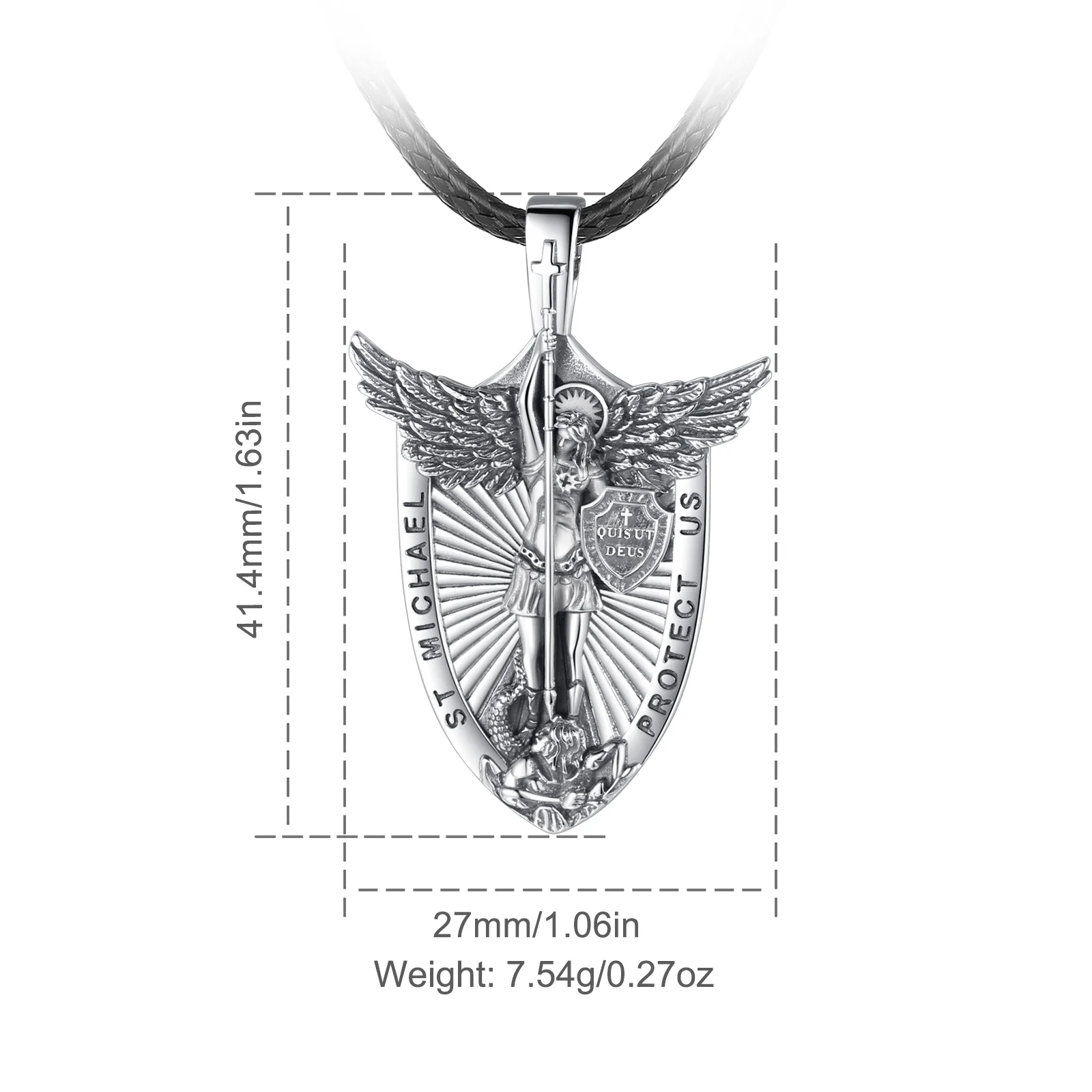 Eudora 925 Sterling Silver St. Michael Archangel Necklace Cross Warrior Amulet Christian Pendant Men Woman Vintage Jewelry Gift