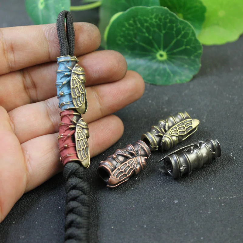 Bamboo Cicada Brass Knife Beads DIY Handmade Paracord Beads Lanyard Pendants Accessories EDC Outdoor Tool Umbrella Rope Hangings