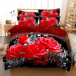 Juego de ropa de cama de jardín rosa, juego de funda nórdica, ropa de cama con impresión Digital 3d, ropa de cama de tamaño Queen, diseño de moda