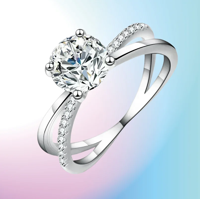 

Gift Elegant and Classic PT950 Platinum Rings for Women Set with 0.5 Carat Moissanite Diamond and Baguette Diamonds Rings for Wo