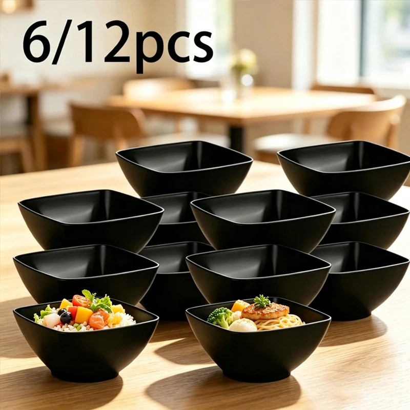 6/12Pcs Wheat Straw Square Bowls Eco Friendly Unbreakable Salad Rice Cereal Bowls Microwave Safe Kitchen Tableware