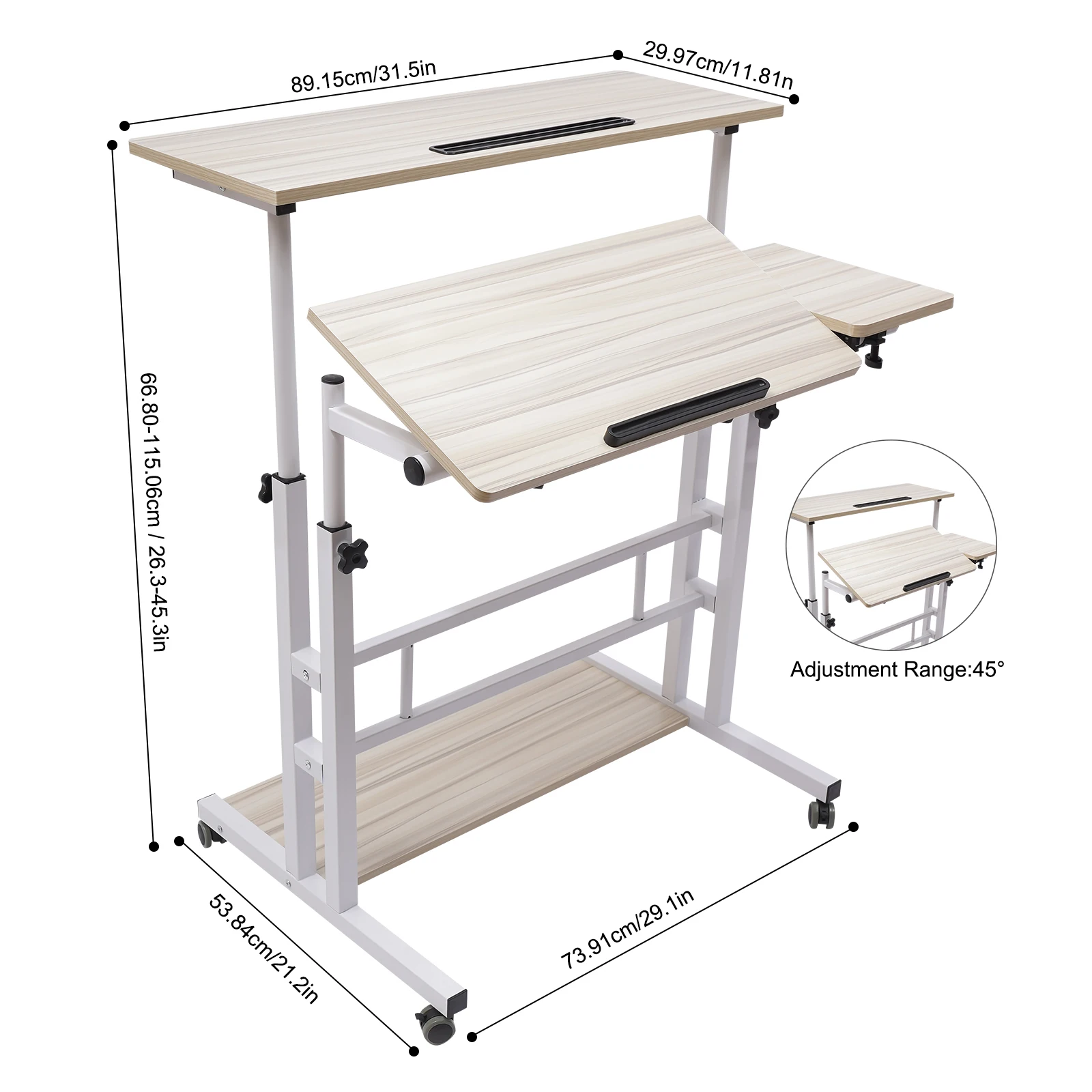 Mobile Stand Up Desk Adjustable Laptop Desk with Wheels Storage Desk Home Office Workstation Rolling Table Laptop Cart