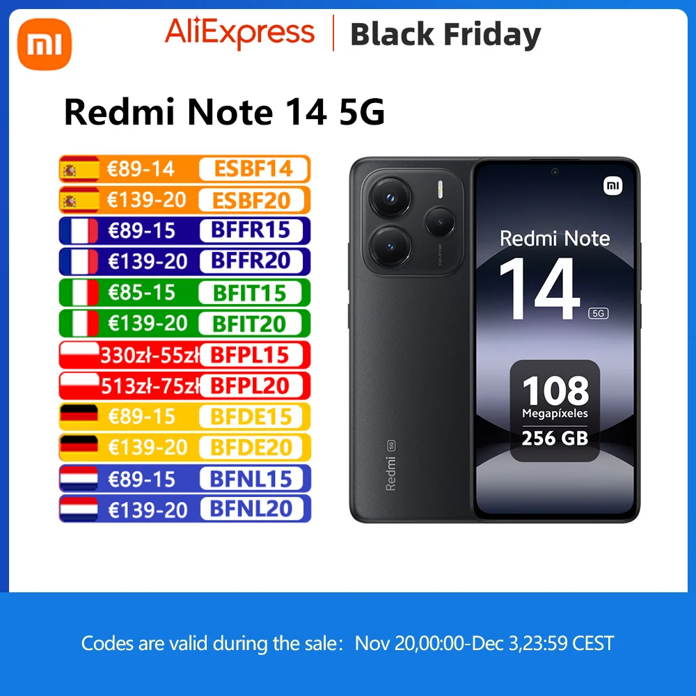 Xiaomi Redmi Note 14 5g Nfc، Mediatek Dimensity 7025-Ultra، كاميرا 108 ميجا بكسل، بطارية 5110 مللي أمبير، شاحن غير متضمن