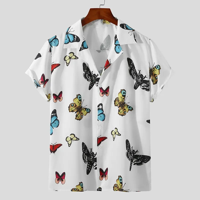 New Hawaiian men's printed shirt Lapel Street sleeve blouse casual summer casual long skirt thrilling shirt