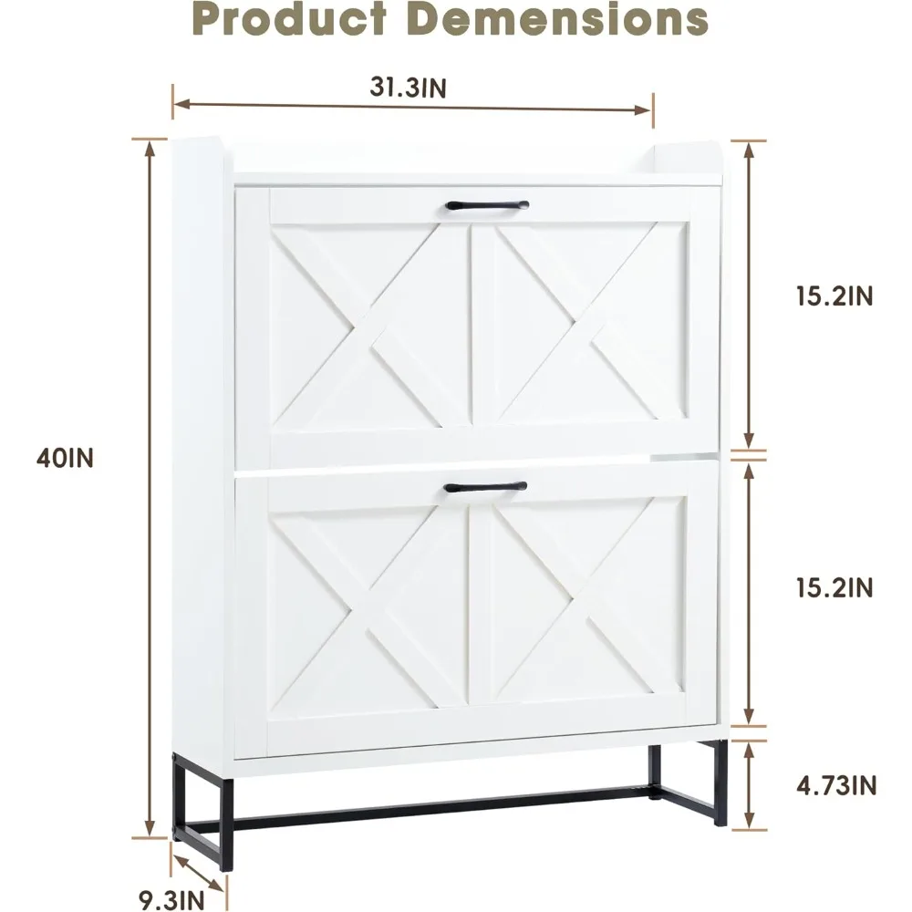 خزانة أحذية مع درجين قابلين للطي، خزانة تخزين أحذية مخفية للمدخل، خزانة أحذية ضيقة بأرجل معدنية، مقاس S #2