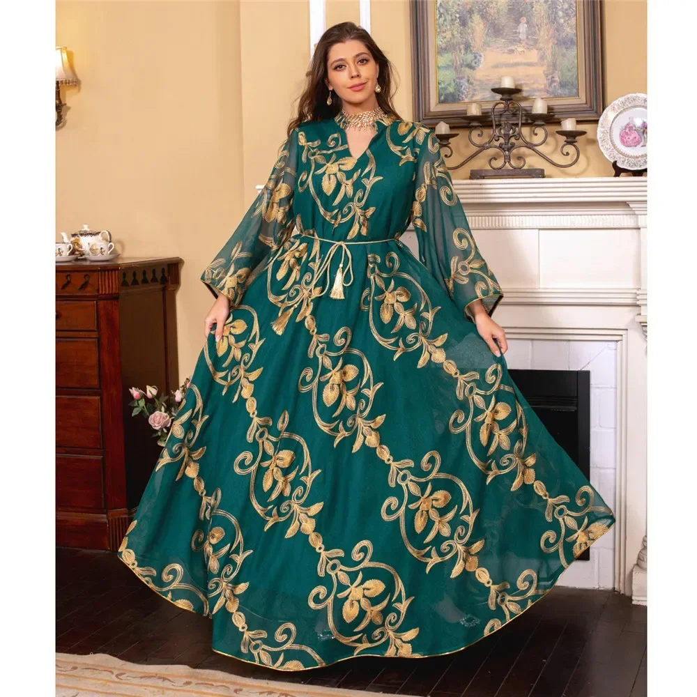 Eid Abaya Dubai Turkey Mesh Muslim Arabic Long Dress Embroidery Evening Party Dresses Abayas for Women Islam Jalabiya Kaftans